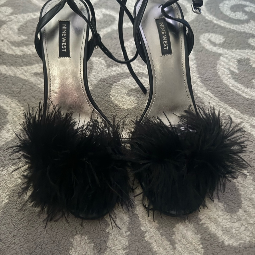 Nine West Black Feathered Heels